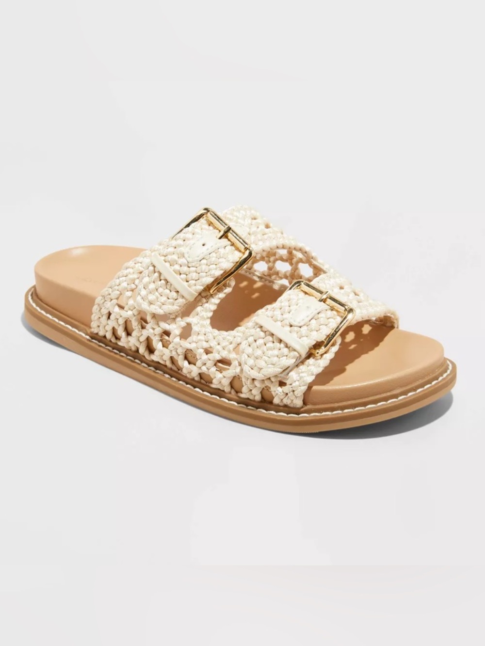 Universal Thread Kylie Woven Double-Buckle Slide Sandal in Cream